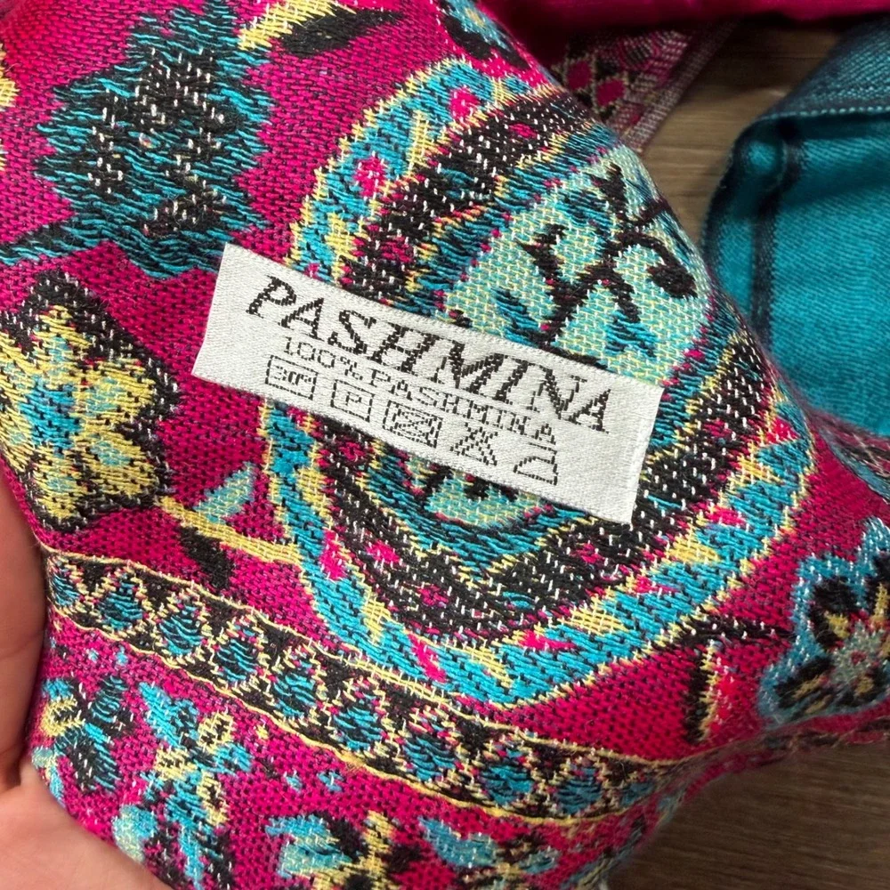 D&G Pashmina Scarf Set Pink Floral Teal Paisley Cashmere Silk‎ Blend 2 Piece Lot